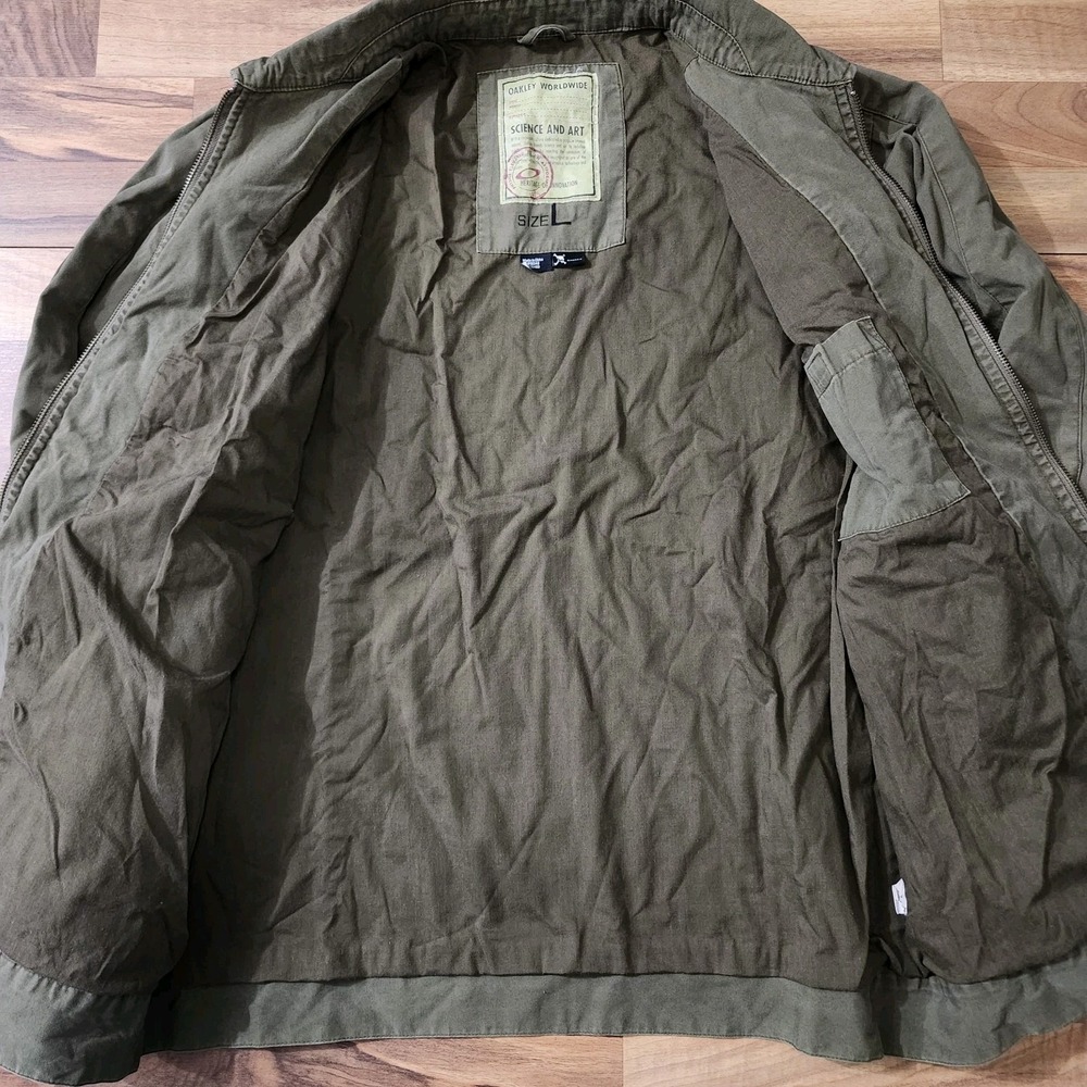 VTG Oakley Military Green Field Jacket Embroidered Logos Science and Art Large - Picture 13 of 16